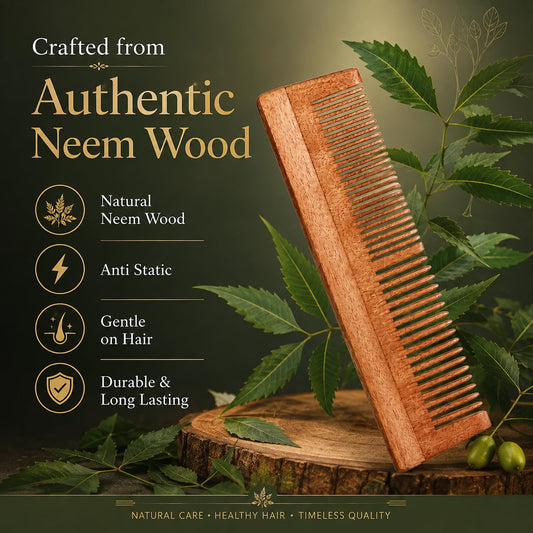 Fruzzona Neem Wood Dual Tooth Comb